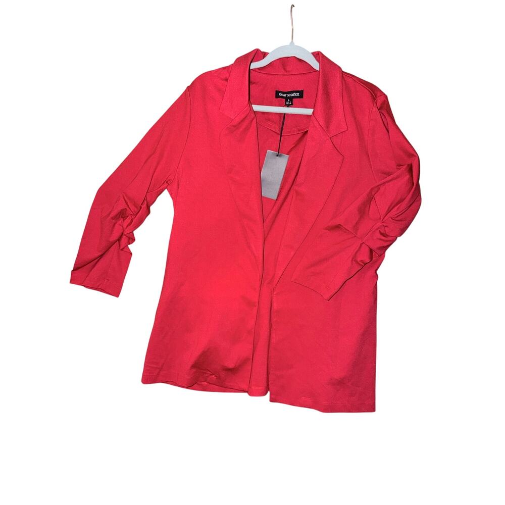 NWT dear scarlet red blazer open front cinched arms large rayon nylon spandex